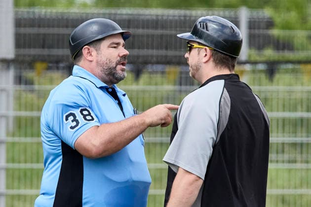 Deutsche Baseball Liga (DBL), München-Haar Disciples vs Stuttgart Reds, Haar Disciples, Stuttgart Reds, 2026-06-07 in München-Haar (Ballpark Eglfing) STEINBACH Yves (München-Haar Disciples Headcoach HAAHC), VEIT Georg (A-086173-UMP-BB Crew Chief - HP) sportworld München-Haar Ballpark Eglfing Bayern Deutschland