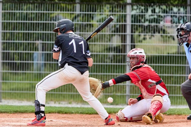 Deutsche Baseball Liga (DBL), München-Haar Disciples vs Stuttgart Reds, Haar Disciples, Stuttgart Reds, 2026-06-07 in München-Haar (Ballpark Eglfing) KRAMER Quentin (München-Haar Disciples Second Baseman Nr11-HAA11), WITT Yannick (Stuttgart Reds Catcher, Shortstop Nr6-STG6) sportworld München-Haar Ballpark Eglfing Bayern Deutschland