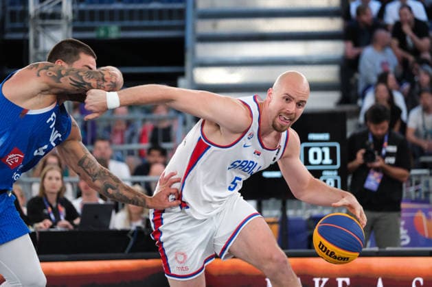June 7, 2026, Warsaw, Masovian Voivodeship, Poland: Serbia s NENAD NERANDZIC (5) and France s EMMANUEL MONCEAU (9) in action during the FIBA 3x3 Basketball World Cup men s 3rd place game between Serbia and France in Warsaw, Poland. Warsaw Poland - ZUMAk204 20260607_zip_k204_110 Copyright: xRomanxKozielx