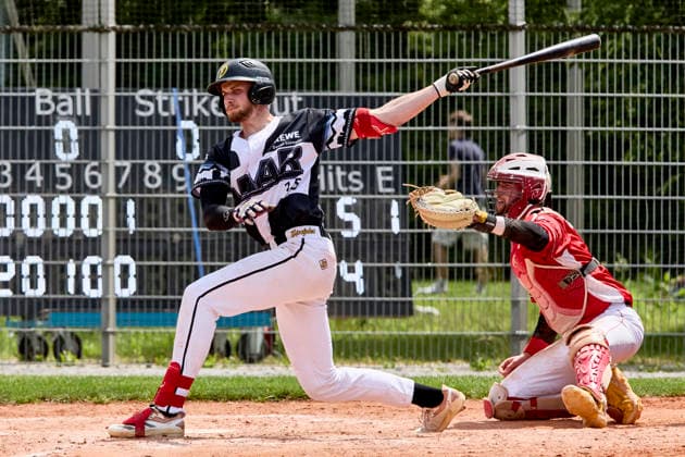 Deutsche Baseball Liga (DBL), München-Haar Disciples vs Stuttgart Reds, Haar Disciples, Stuttgart Reds, 2026-06-07 in München-Haar (Ballpark Eglfing) ZGORZYÅƒSKI Hubert (München-Haar Disciples Shortstop Nr15-HAA15), WITT Yannick (Stuttgart Reds Catcher, Shortstop Nr6-STG6) sportworld München-Haar Ballpark Eglfing Bayern Deutschland