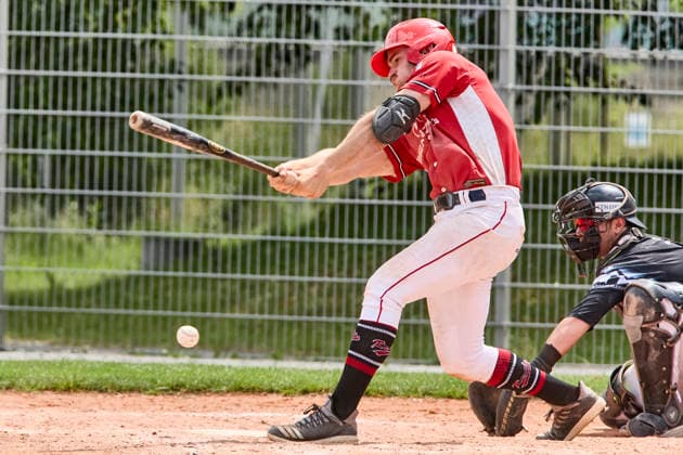 Deutsche Baseball Liga (DBL), München-Haar Disciples vs Stuttgart Reds, Haar Disciples, Stuttgart Reds, 2026-06-07 in München-Haar (Ballpark Eglfing) van BERGEN Moritz (Stuttgart Reds First Baseman, Left Fielder, Pitcher Nr15-STG15), FIERLBECK Owen (München-Haar Disciples Catcher Nr16-HAA16) sportworld München-Haar Ballpark Eglfing Bayern Deutschland