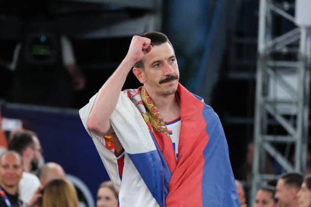 June 7, 2026, Warsaw, Masovian Voivodeship, Poland: Serbia s STRAHINJA STOJACIC (3) lifts his fist in the air in victory at the end of the FIBA 3x3 Basketball World Cup men s 3rd place game between Serbia and France in Warsaw, Poland. Serbia defeated France to win 3rd place in the tournament. Basketball 2026: FIBA 3x3 World Cup Men s 3rd Place: Serbia 20:19 France  - ZUMAk204 20260607_zip_k204_125 Copyright: xRomanxKozielx