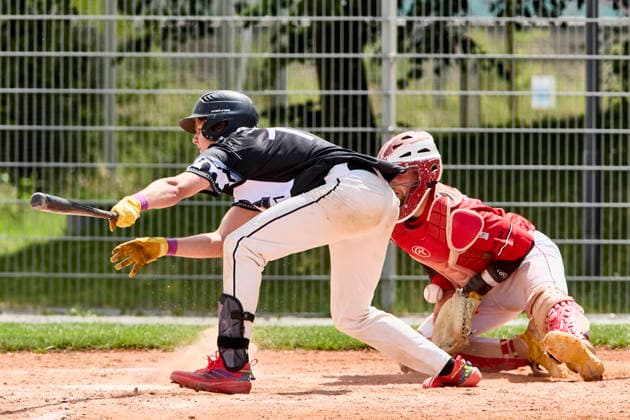 Deutsche Baseball Liga (DBL), München-Haar Disciples vs Stuttgart Reds, Haar Disciples, Stuttgart Reds, 2026-06-07 in München-Haar (Ballpark Eglfing) KRAMER Quentin (München-Haar Disciples Second Baseman Nr11-HAA11), WITT Yannick (Stuttgart Reds Catcher, Shortstop Nr6-STG6) sportworld München-Haar Ballpark Eglfing Bayern Deutschland