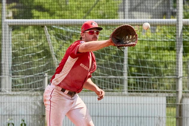 Deutsche Baseball Liga (DBL), München-Haar Disciples vs Stuttgart Reds, Haar Disciples, Stuttgart Reds, 2026-06-07 in München-Haar (Ballpark Eglfing) van BERGEN Moritz (Stuttgart Reds First Baseman, Left Fielder, Pitcher Nr15-STG15) sportworld München-Haar Ballpark Eglfing Bayern Deutschland