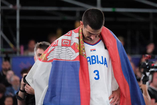 June 7, 2026, Warsaw, Masovian Voivodeship, Poland: Serbia s STRAHINJA STOJACIC (3) wears a Serbian flag in victory at the end of the FIBA 3x3 Basketball World Cup men s 3rd place game between Serbia and France in Warsaw, Poland. Serbia defeated France to win 3rd place in the tournament. Warsaw Poland - ZUMAk204 20260607_zip_k204_127 Copyright: xRomanxKozielx
