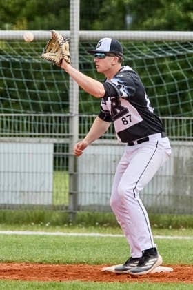 Deutsche Baseball Liga (DBL), München-Haar Disciples vs Stuttgart Reds, Haar Disciples, Stuttgart Reds, 2026-06-07 in München-Haar (Ballpark Eglfing) BROSKE Moritz (München-Haar Disciples First Baseman, Third Baseman Nr87-HAA87) sportworld München-Haar Ballpark Eglfing Bayern Deutschland