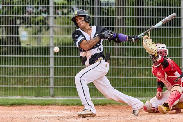 Deutsche Baseball Liga (DBL), München-Haar Disciples vs Stuttgart Reds, Haar Disciples, Stuttgart Reds, 2026-06-07 in München-Haar (Ballpark Eglfing) BRICENO Francisco Severo Riestra (München-Haar Disciples Shortstop, Second Baseman Nr44-HAA44), WITT Yannick (Stuttgart Reds Catcher, Shortstop Nr6-STG6) sportworld München-Haar Ballpark Eglfing Bayern Deutschland