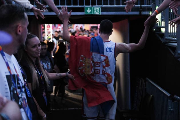 June 7, 2026, Warsaw, Masovian Voivodeship, Poland: Serbia s STRAHINJA STOJACIC (3) wears a Serbian flag and leaves the arena at the end of the FIBA 3x3 Basketball World Cup men s 3rd place game between Serbia and France in Warsaw, Poland. Serbia defeated France to win 3rd place in the tournament. Warsaw Poland - ZUMAk204 20260607_zip_k204_133 Copyright: xRomanxKozielx