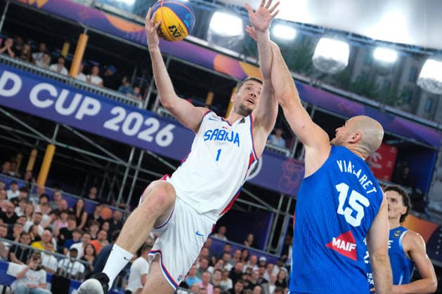 June 7, 2026, Warsaw, Masovian Voivodeship, Poland: Serbia s ANDREJA MILUTINOVIC (1) and France s ALEX VIALARET (15) in action during the FIBA 3x3 Basketball World Cup men s 3rd place game between Serbia and France in Warsaw, Poland. Warsaw Poland - ZUMAk204 20260607_zip_k204_138 Copyright: xRomanxKozielx