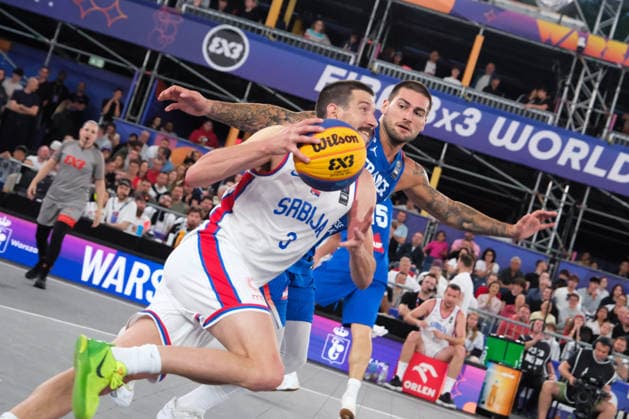 June 7, 2026, Warsaw, Masovian Voivodeship, Poland: Serbia s STRAHINJA STOJACIC (3) and France s EMMANUEL MONCEAU (9) in action during the FIBA 3x3 Basketball World Cup men s 3rd place game between Serbia and France in Warsaw, Poland. Warsaw Poland - ZUMAk204 20260607_zip_k204_141 Copyright: xRomanxKozielx