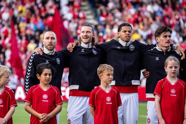 Denmark v Ukraine, football friendly, Odense, Denmark Odense, Denmark. 07th, June 2026. (L-R) Christian Eriksen, Kasper Hogh, William Osula and Joakim Maehle of Denmark seen during the football friendly between Denmark and Ukraine at Odense Stadion in Odense. Denmark, Odense, Nature Energy Park  Copyright: xGonzalesxPhoto KentxRasmussenx