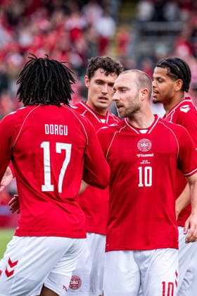 Denmark v Ukraine, football friendly, Odense, Denmark Odense, Denmark. 07th, June 2026. Patrick Dorgu (17) of Denmark scores for 1-0 and celebrates with Christain Eriksen (10) during the football friendly between Denmark and Ukraine at Odense Stadion in Odense. Denmark, Odense, Nature Energy Park  Copyright: xGonzalesxPhoto KentxRasmussenx