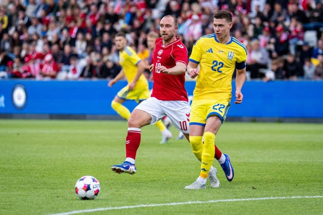 Denmark v Ukraine, football friendly, Odense, Denmark Odense, Denmark. 07th, June 2026. Mykola Matviyenko (22) of Ukraine and Christian Eriksen (10) of Denmark seen during the football friendly between Denmark and Ukraine at Odense Stadion in Odense. Denmark, Odense, Nature Energy Park  Copyright: xGonzalesxPhoto KentxRasmussenx