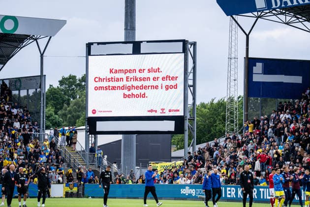 Denmark v Ukraine, football friendly, Odense, Denmark Odense, Denmark. 07th, June 2026. An announcement says that the match is abandoned and Christian Eriksen is doing well due to the circumstances after his collapse at the football friendly between Denmark and Ukraine at Odense Stadion in Odense. Denmark, Odense, Nature Energy Park  Copyright: xGonzalesxPhoto KentxRasmussenx