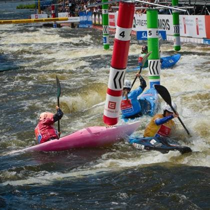 World Cup in water slalom in Prague - Troja on June 7, 2026. The picture shows the Czech representative Katerina Bekova in the women s kayak cross race. (CTKxPhoto PetrxMalina) CTKPhotoF202606080000301  CTKPhotoF202606080000301