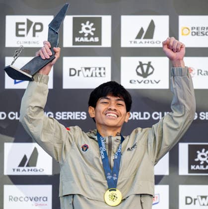 climber Putra Tri Ramadani of Indonesia won the lead finals men at the World Climbing Series Prague 2026, in Prague, Czech Republic, on June 7, 2026. (CTKxPhoto OndrejxDeml) CTKPhotoP2026060705633  CTKPhotoP2026060705633