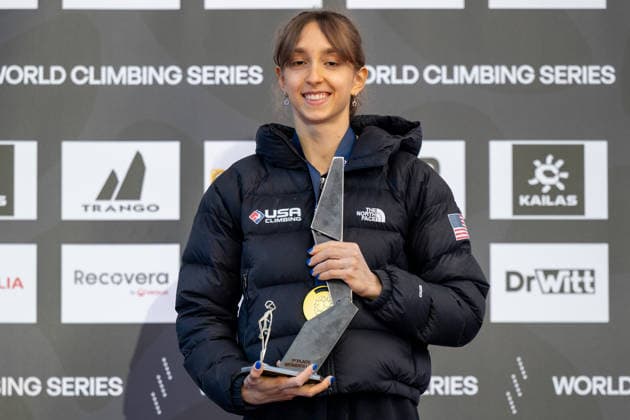climber Annie Sanders of USA won the lead finals women at the World Climbing Series Prague 2026, in Prague, Czech Republic, on June 7, 2026. (CTKxPhoto OndrejxDeml) CTKPhotoP2026060705653  CTKPhotoP2026060705653