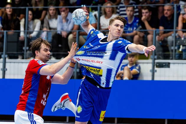 07.06.2026, GER, Handball, Maenner, Saison 25 26, Daikin 1.Bl, 34.Spieltag, ThSV Eisenach - HSV Hamburg (Handball Verein Hamburg) Andreas Magaard (Handball Sport Verein Hamburg), Oskar Joelsson (ThSV Eisenach,3) 99817 Eisenach Werner-Assmann-Halle Am Sportp Thueringen Deutschland