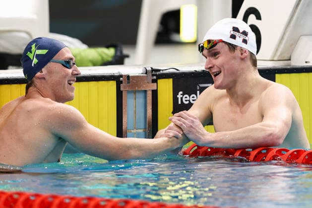 June 8, 2026, Sydney, Nsw, Australia: THOMAS RAYMOND and HARRY RAY shake hands after competing in the Men s 400m Freestyle heats during the 2026 Australian Swimming Commonwealth Games, Pan Pacific Championships and Para Pan Pacific Championships Trials. Swimming 2026: Australian Swimming Trials  - ZUMAt173 20260608_zsp_t173_028 Copyright: xStephanexThomasx