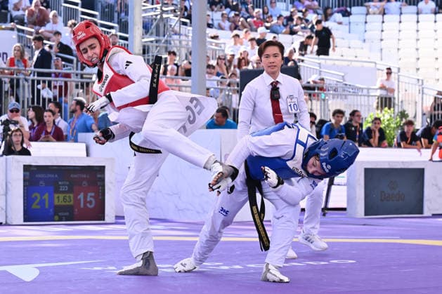 IPA85474870 - Jana Khattab (EGY) and Alisa Angelova (RUS) compete in the women s -49kg final of the World Taekwondo Grand Prix at the Foro Italico, June 7, 2026, Rome, Italy.  Copyright: xDomenicoxCippitelli IPAxSportx xx 85474870