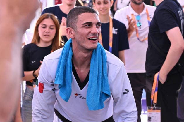IPA85474872 - Vito Dell Aquila (ITA) celebrate the victory of the men s -58kg final against Eunsu Seo (KOR) of the World Taekwondo Grand Prix at the Foro Italico, June 7, 2026, Rome, Italy.  Copyright: xDomenicoxCippitelli IPAxSportx xx 85474872