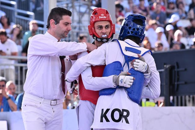 IPA85474800 - Vito Dell Aquila (ITA) and Eunsu Seo (KOR) competes in the men s -58kg final of the World Taekwondo Grand Prix at the Foro Italico, June 7, 2026, Rome, Italy.  Copyright: xDomenicoxCippitelli IPAxSportx xx 85474800