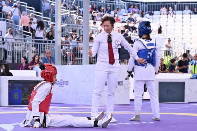 IPA85474804 - Jana Khattab (EGY) and Alisa Angelova (RUS) compete in the women s -49kg final of the World Taekwondo Grand Prix at the Foro Italico, June 7, 2026, Rome, Italy.  Copyright: xDomenicoxCippitelli IPAxSportx xx 85474804
