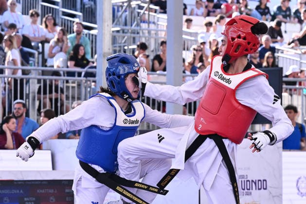 IPA85474822 - Alisa Angelova (RUS) and Jana Khattab (EGY) compete in the women s -49kg final of the World Taekwondo Grand Prix at the Foro Italico, June 7, 2026, Rome, Italy.  Copyright: xDomenicoxCippitelli IPAxSportx xx 85474822