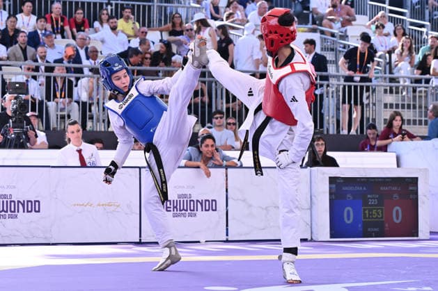 IPA85474832 - Alisa Angelova (RUS) and Jana Khattab (EGY) compete in the women s -49kg final of the World Taekwondo Grand Prix at the Foro Italico, June 7, 2026, Rome, Italy.  Copyright: xDomenicoxCippitelli IPAxSportx xx 85474832