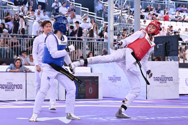 IPA85474806 - Alisa Angelova (RUS) and Jana Khattab (EGY) compete in the women s -49kg final of the World Taekwondo Grand Prix at the Foro Italico, June 7, 2026, Rome, Italy.  Copyright: xDomenicoxCippitelli IPAxSportx xx 85474806