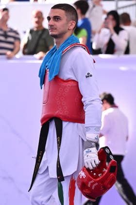 IPA85474812 - Vito Dell Aquila (ITA) competes in the men s -58kg final against Eunsu Seo (KOR) of the World Taekwondo Grand Prix at the Foro Italico, June 7, 2026, Rome, Italy.  Copyright: xDomenicoxCippitelli IPAxSportx xx 85474812