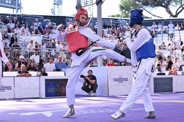 IPA85474823 - Vito Dell Aquila (ITA) and Eunsu Seo (KOR) competes in the men s -58kg final of the World Taekwondo Grand Prix at the Foro Italico, June 7, 2026, Rome, Italy.  Copyright: xDomenicoxCippitelli IPAxSportx xx 85474823