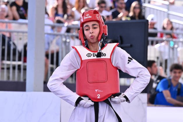 IPA85474825 - Jana Khattab (EGY) competes in the women s -49kg final against Alisa Angelova (RUS) of the World Taekwondo Grand Prix at the Foro Italico, June 7, 2026, Rome, Italy.  Copyright: xDomenicoxCippitelli IPAxSportx xx 85474825