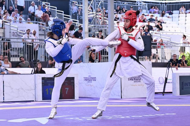 IPA85474836 - Alisa Angelova (RUS) and Jana Khattab (EGY) compete in the women s -49kg final of the World Taekwondo Grand Prix at the Foro Italico, June 7, 2026, Rome, Italy.  Copyright: xDomenicoxCippitelli IPAxSportx xx 85474836