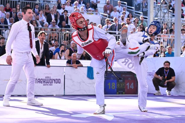 IPA85474841 - Vito Dell Aquila (ITA) and Eunsu Seo (KOR) competes in the men s -58kg final of the World Taekwondo Grand Prix at the Foro Italico, June 7, 2026, Rome, Italy.  Copyright: xDomenicoxCippitelli IPAxSportx xx 85474841
