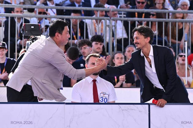 IPA85474847 - Nam Yun-bae coach of Eunsu Seo (KOR) and Claudio Nolano coach of Vito Dell Aquila (ITA) during the men s -58kg final of the World Taekwondo Grand Prix at the Foro Italico, June 7, 2026, Rome, Italy.  Copyright: xDomenicoxCippitelli IPAxSportx xx 85474847