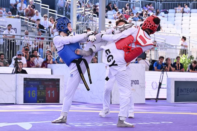 IPA85474851 - Alisa Angelova (RUS) and Jana Khattab (EGY) compete in the women s -49kg final of the World Taekwondo Grand Prix at the Foro Italico, June 7, 2026, Rome, Italy.  Copyright: xDomenicoxCippitelli IPAxSportx xx 85474851