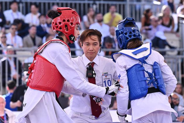 IPA85474865 - Jana Khattab (EGY) and Alisa Angelova (RUS) compete in the women s -49kg final of the World Taekwondo Grand Prix at the Foro Italico, June 7, 2026, Rome, Italy.  Copyright: xDomenicoxCippitelli IPAxSportx xx 85474865