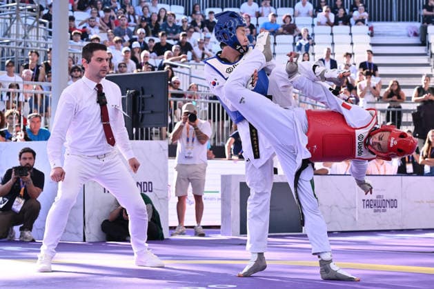 CONTACT - Taekwondo - World Taekwondo Rome Grand Prix 2026 Photo by IPA ABACAPRESS.COM85474840 - Eunsu Seo (KOR) and Vito Dell Aquila (ITA) competes in the men s -58kg final of the World Taekwondo Grand Prix at the Foro Italico, June 7, 2026, Rome, Italy. Roma Italy  Copyright: xIPAxSport ABACAx
