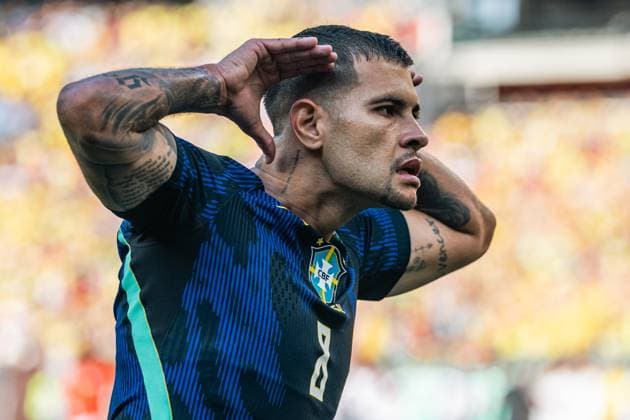RECORD DATE NOT STATED Match between Brazil and Egypt for the 2026 World Cup friendlies. Cleveland (USA), 07 06 2026 - friendly matches national team, Nationalteam USA - Player Bruno Guimaraes scores and celebrates his goal in a match between Brazil and Egypt, valid for the national team s friendly matches, held in the city of Cleveland, this Saturday, June 6, 2026.(Foto: Bruno Zanotto Thenews2 imago images) SPO  Copyright: xBrunoxxZanottox