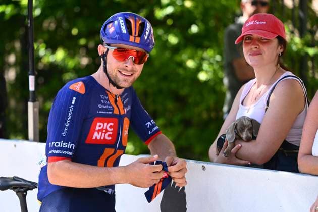 Tour Auvergne - Rhone-Alpes 2026 Stage 2 LE PUY-EN-VELAY, FRANCE - JUNE 08 : Corkery Dillon (IRL) of Team Picnic PostNL during stage 2 of the 78th edition of Tour Auvergne - Rhone-Alpes an UCI World Tour 2.UWT cycling road race stage for Men Elite of 234.3 km with start in Saint-Martin-Le-Vinoux and finish in Le Puy-en-Velay on June 8, 2026 in Le Puy-en-Velay, France, 08 06 2026 ( Motordriver Guy De Vuyst - Le Puy-en-Velay France  Copyright: xVincentxKalutx