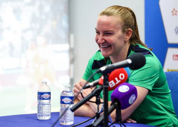 Republic of Ireland WNT press conference, PK, Pressekonferenz Stade des Alpes, Grenoble, France 8 6 2026 Courtney Brosnan Courtney Brosnan 8 6 2026  Copyright: x INPHO BenxBradyx BB2_9369