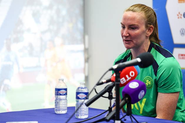 Republic of Ireland WNT press conference, PK, Pressekonferenz Stade des Alpes, Grenoble, France 8 6 2026 Courtney Brosnan Courtney Brosnan 8 6 2026  Copyright: x INPHO BenxBradyx BB2_9378