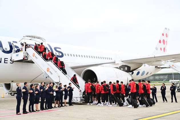Belgian national football team - 2026 FIFA World Cup, WM, Weltmeisterschaft, Fussball - media activities 08 06 2026 ZAVENTEM, BELGIUM - JUNE 08 : Team Belgium - Red Devils pictured at Brussels airport before takeoff towards Seattle ahead of the FIFA World Cup 2026 on June 8, 2026 in Zaventem, Belgium, 08 06 2026 Zaventem Belgium  Copyright: xPeterxDexVoechtx
