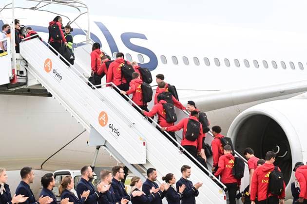 Belgian national football team - 2026 FIFA World Cup, WM, Weltmeisterschaft, Fussball - media activities 08 06 2026 ZAVENTEM, BELGIUM - JUNE 08 : Team Belgium - Red Devils pictured at Brussels airport before takeoff towards Seattle ahead of the FIFA World Cup 2026 on June 8, 2026 in Zaventem, Belgium, 08 06 2026 Zaventem Belgium  Copyright: xPeterxDexVoechtx
