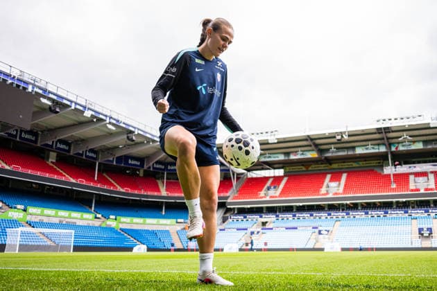 260608 Marthine ostenstad of the Norwegian women™s national football team during a training session on June 8, 2026 in Oslo. Photo: Marius Simensen BILDBYRAN Cop 238 bbeng dam fifa women s world cup qualifier football fotball fotboll norge norway practice soccer training trening träning
