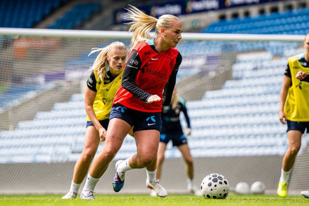 260608 Cathinka Tandberg of the Norwegian women™s national football team during a training session on June 8, 2026 in Oslo. Photo: Marius Simensen BILDBYRAN Cop 238 bbeng dam fifa women s world cup qualifier football fotball fotboll norge norway practice soccer training trening träning