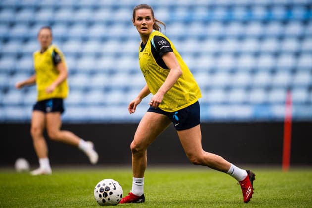 260608 Andrea Norheim of the Norwegian women™s national football team during a training session on June 8, 2026 in Oslo. Photo: Marius Simensen BILDBYRAN Cop 238 bbeng dam fifa women s world cup qualifier football fotball fotboll norge norway practice soccer training trening träning