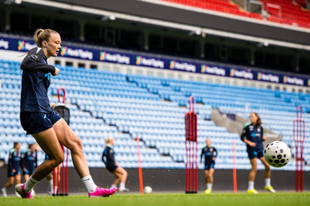 260608 Synne Jensen of the Norwegian women™s national football team during a training session on June 8, 2026 in Oslo. Photo: Marius Simensen BILDBYRAN Cop 238 bbeng dam fifa women s world cup qualifier football fotball fotboll norge norway practice soccer training trening träning