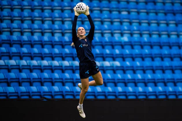 260608 Goalkeeper Selma Panengstuen of the Norwegian women™s national football team during a training session on June 8, 2026 in Oslo. Photo: Marius Simensen BILDBYRAN Cop 238 bbeng dam fifa women s world cup qualifier football fotball fotboll norge norway practice soccer training trening träning